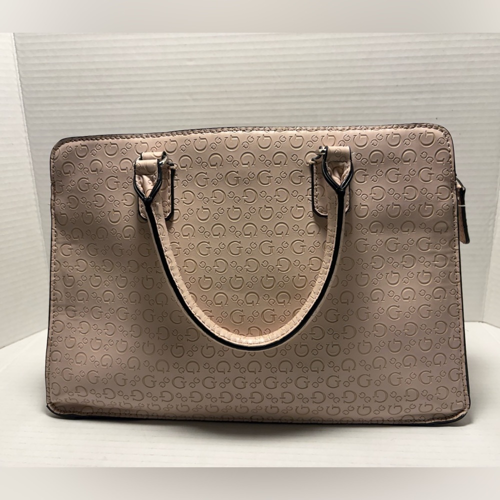 Guess Beige Logo-Embossed Satchel with Charm - Picture 2 of 9